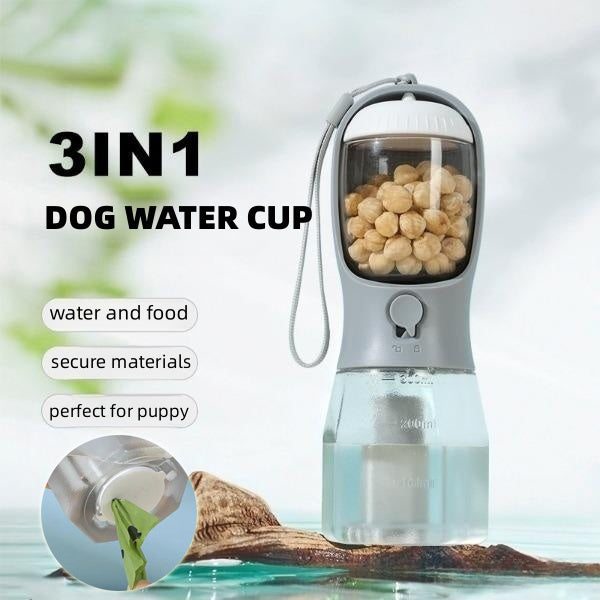 3-in-1 Portable Pet Cup: Water, Food, Waste Bag Solution