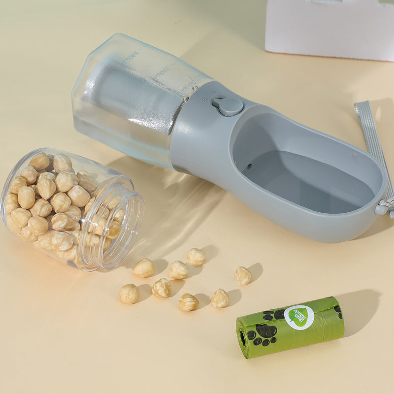3-in-1 Portable Pet Cup: Water, Food, Waste Bag Solution