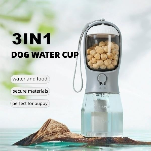 3-in-1 Portable Pet Cup: Water, Food, Waste Bag Solution