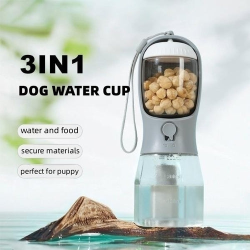 3-in-1 Portable Pet Cup: Water, Food, Waste Bag Solution